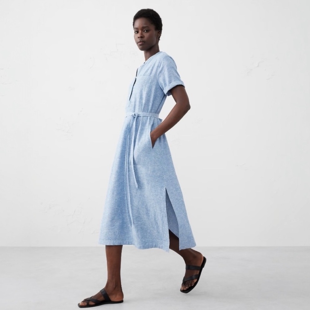 NWT! Banana Republic Aqua Blue Linen-Blend Utility Midi Shift Dress - Small 🪷